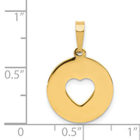 14K Polished Cut-out Heart Circle Disc Pendant-K5852