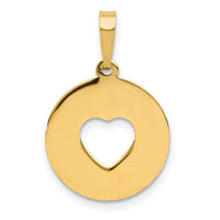 14K Polished Cut-out Heart Circle Disc Pendant-K5852