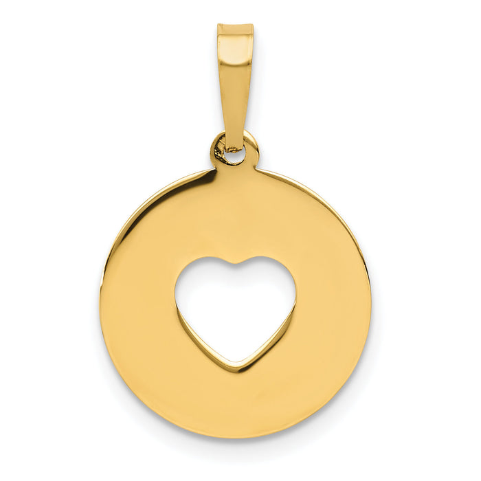 14K Polished Cut-out Heart Circle Disc Pendant-K5852