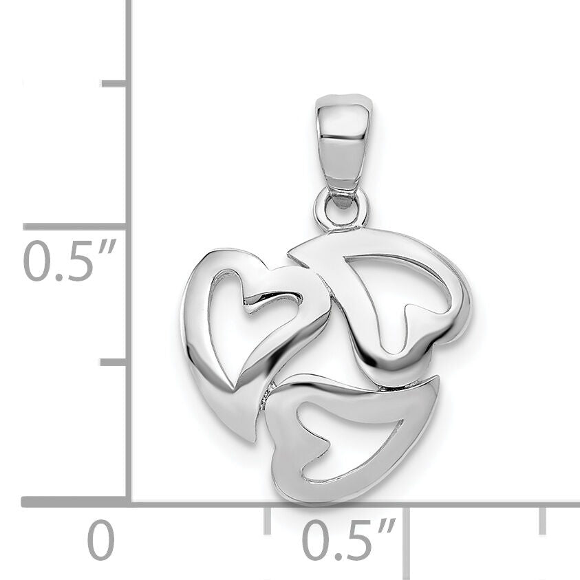 14k White Gold Polished Cut-out 3-Heart Pendant-K5857