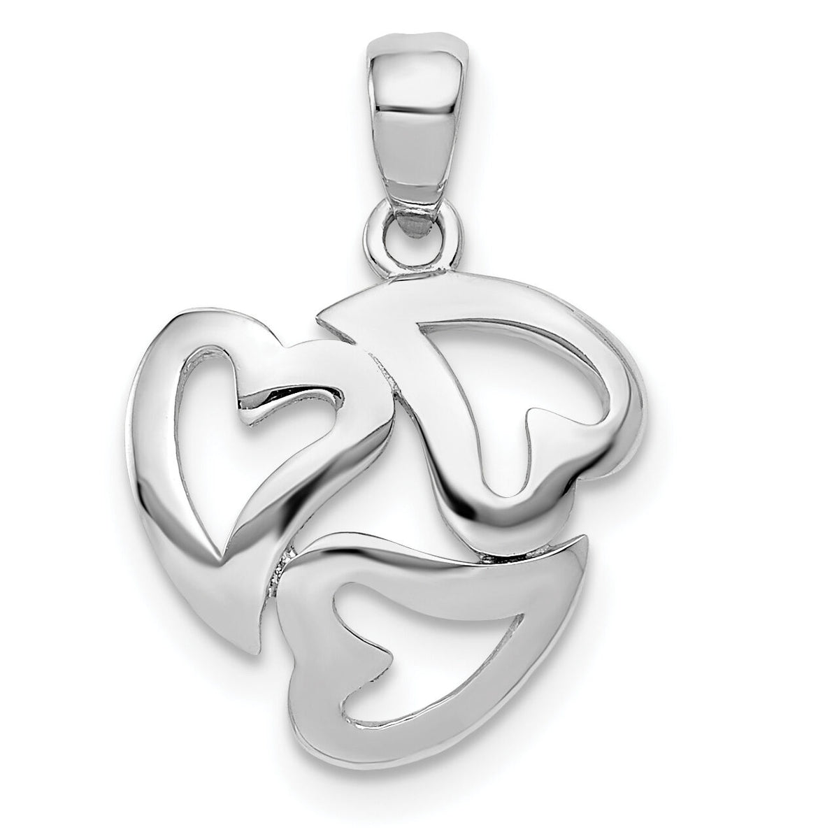 14k White Gold Polished Cut-out 3-Heart Pendant-K5857