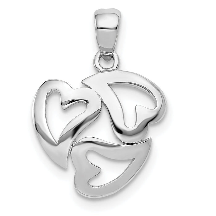 14k White Gold Polished Cut-out 3-Heart Pendant-K5857