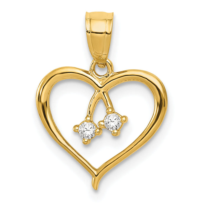 14k 2-CZ Cut-out Heart Pendant-K5863