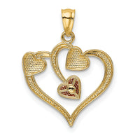 14K Two-tone and White Rhodium Polished Hearts Pendant-K5865