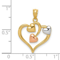 14K Two-tone and White Rhodium Polished Hearts Pendant-K5865