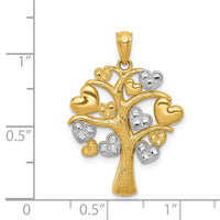 14K and White Rhodium Polished Hearts Tree Pendant-K5866