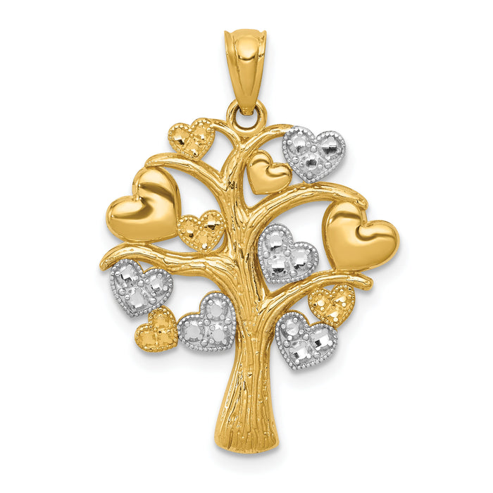 14K and White Rhodium Polished Hearts Tree Pendant-K5866