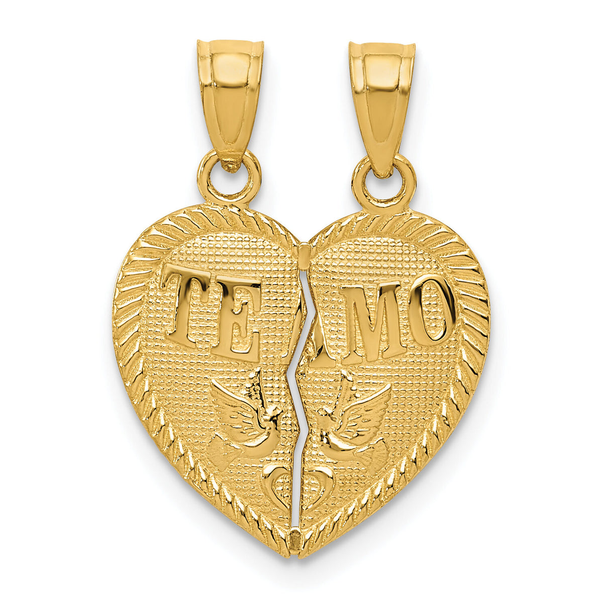 14k Break Apart Diamond-cut TE AMO Heart Pendant-K5877