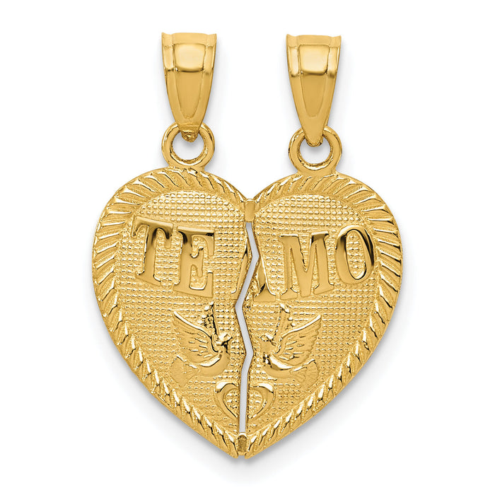 14k Break Apart Diamond-cut TE AMO Heart Pendant-K5877
