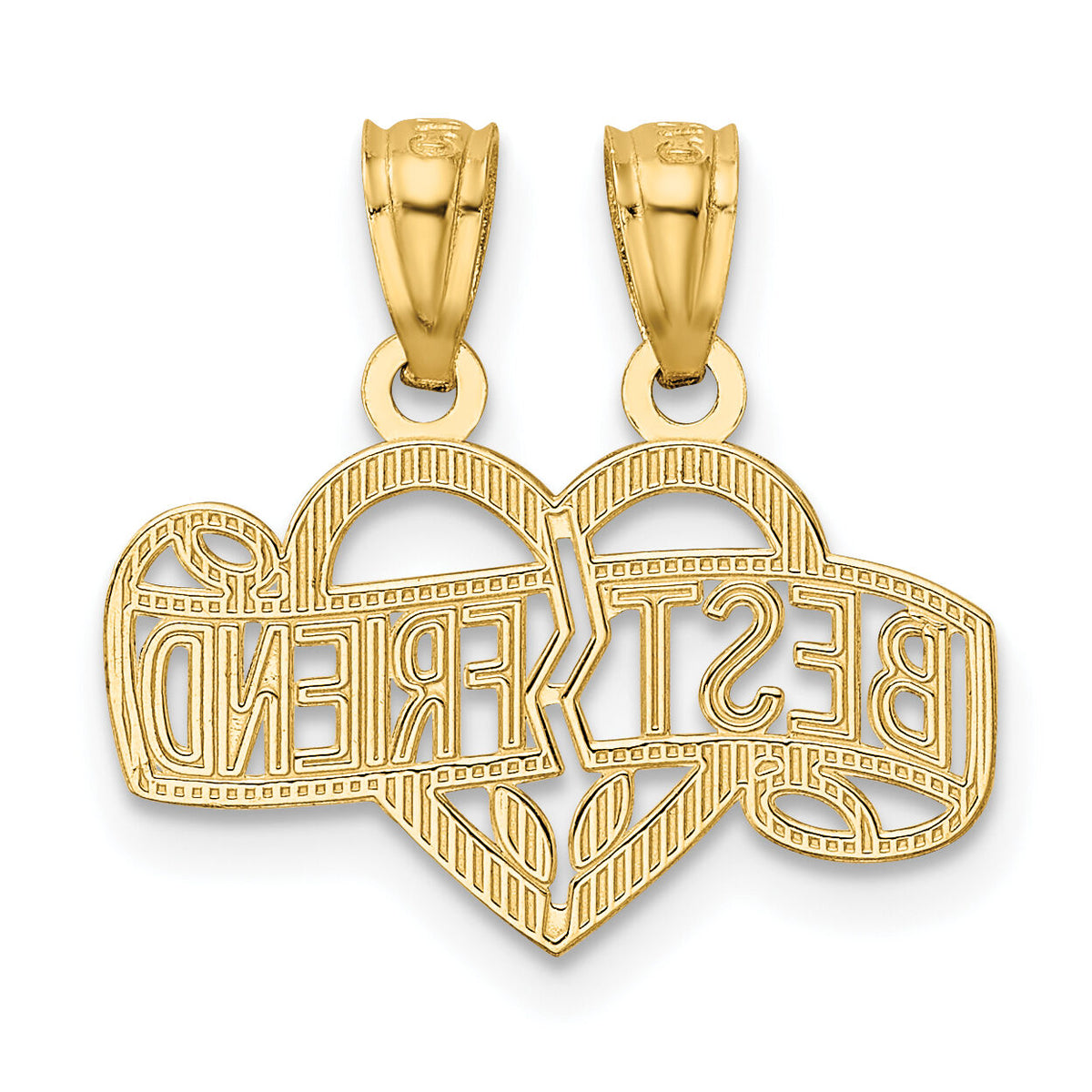 14k Diamond-cut Break Apart BEST FRIEND Heart Pendant-K5882