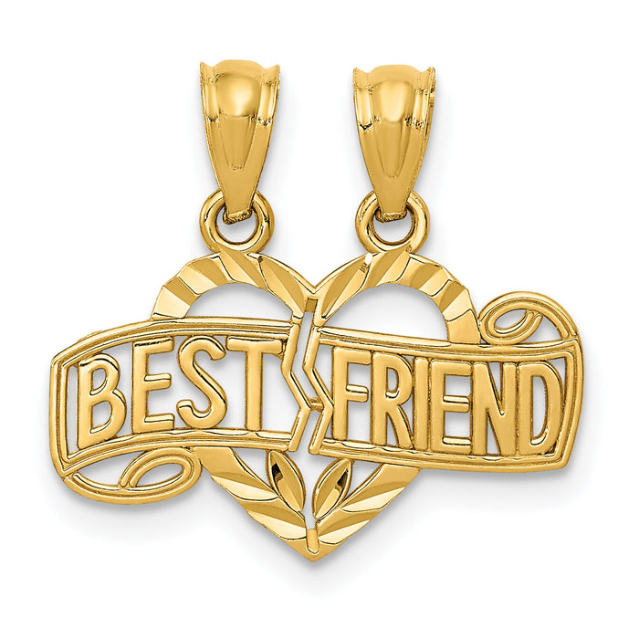14k Diamond-cut Break Apart BEST FRIEND Heart Pendant-K5882