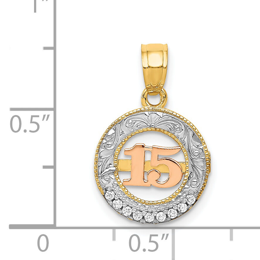 14k Two-tone w/White Rhodium CZ 15 Pendant-K5884