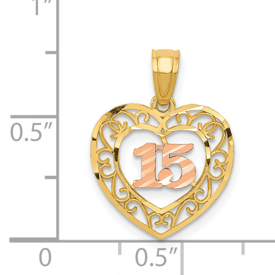 14k Two-tone Diamond-cut 15 Pendant-K5886
