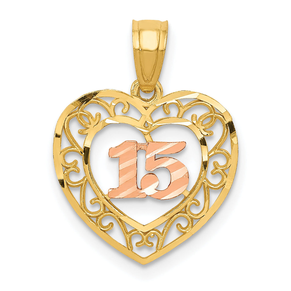 14k Two-tone Diamond-cut 15 Pendant-K5886