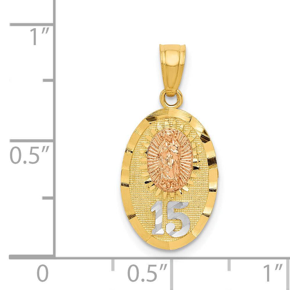 14k Two-tone w/White Rhod D/C Lady of Guadalupe 15 Pendant-K5887