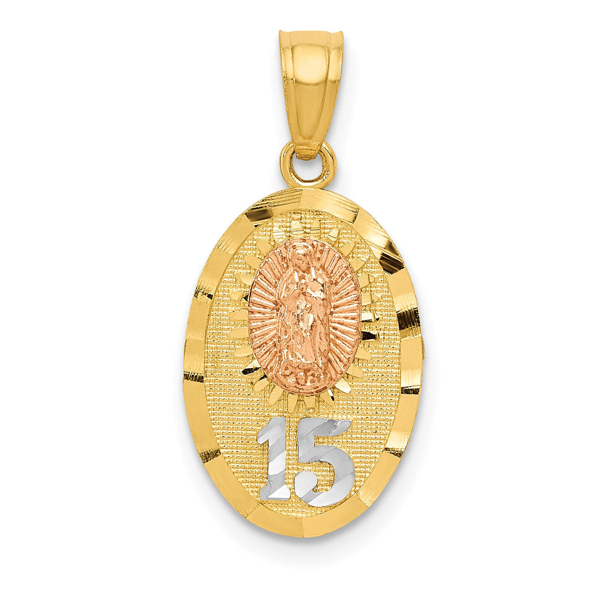 14k Two-tone w/White Rhod D/C Lady of Guadalupe 15 Pendant-K5887