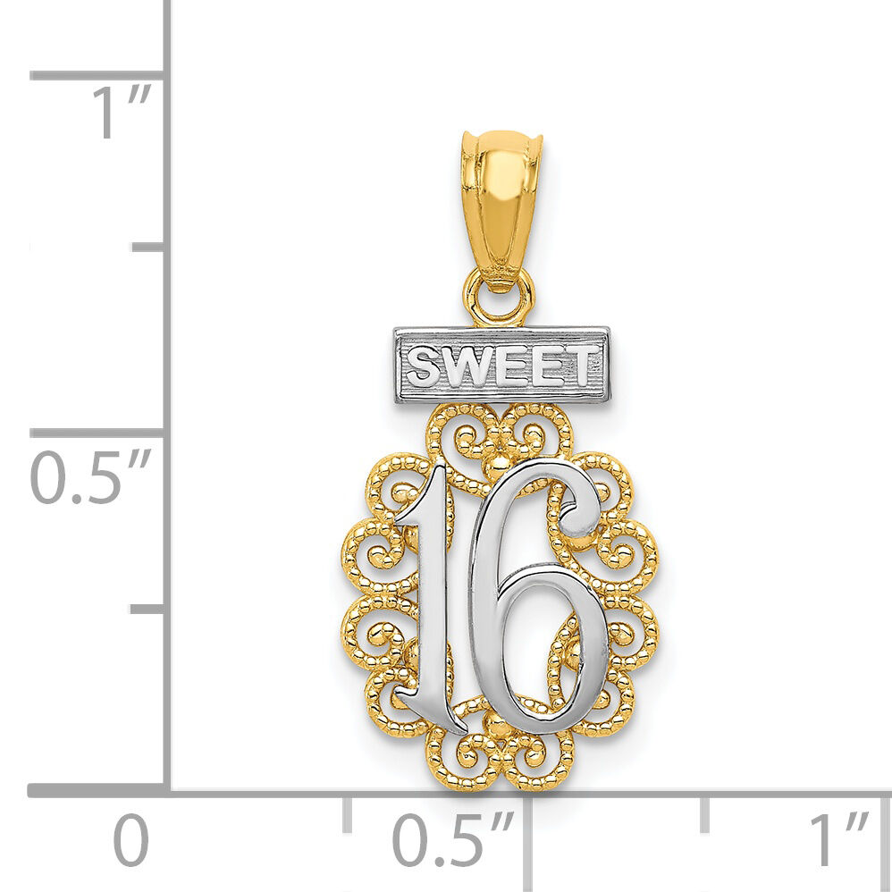14k w/Rhodium SWEET 16 w/Filigree Pendant-K5888