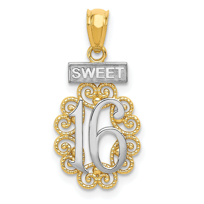 14k w/Rhodium SWEET 16 w/Filigree Pendant-K5888