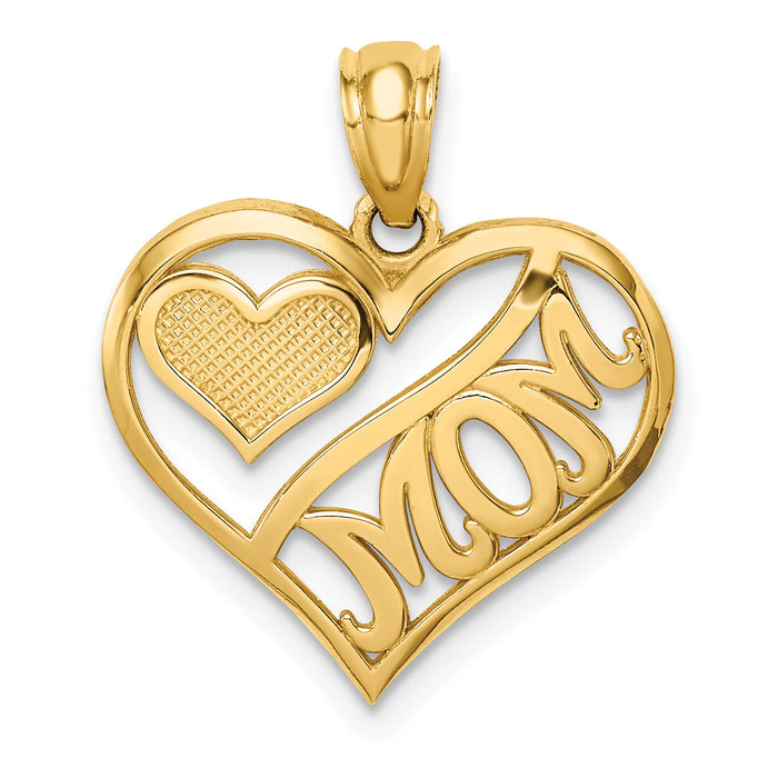 14k Polished MOM and Heart In Heart Pendant-K5891