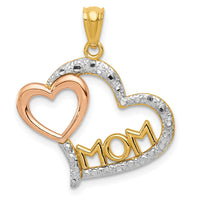 14k Two-tone w/White Rhodium Diamond-cut MOM in Heart w/Heart Pendant-K5892