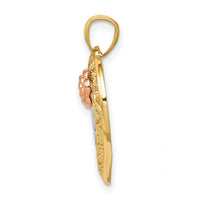 14k Two-tone w/White Rhodium D/C MOM in Heart w/Rose Pendant-K5896