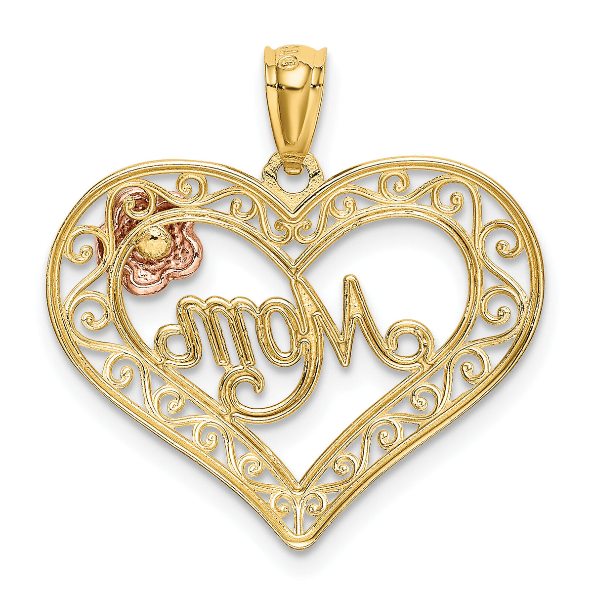 14k Two-tone w/White Rhodium D/C MOM in Heart w/Rose Pendant-K5896