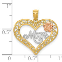 14k Two-tone w/White Rhodium D/C MOM in Heart w/Rose Pendant-K5896