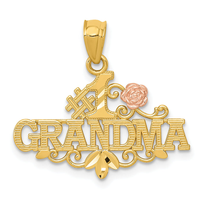 14k Yellow & Rose Diamond-cut #1 GRANDMA w/Rose Pendant-K5902