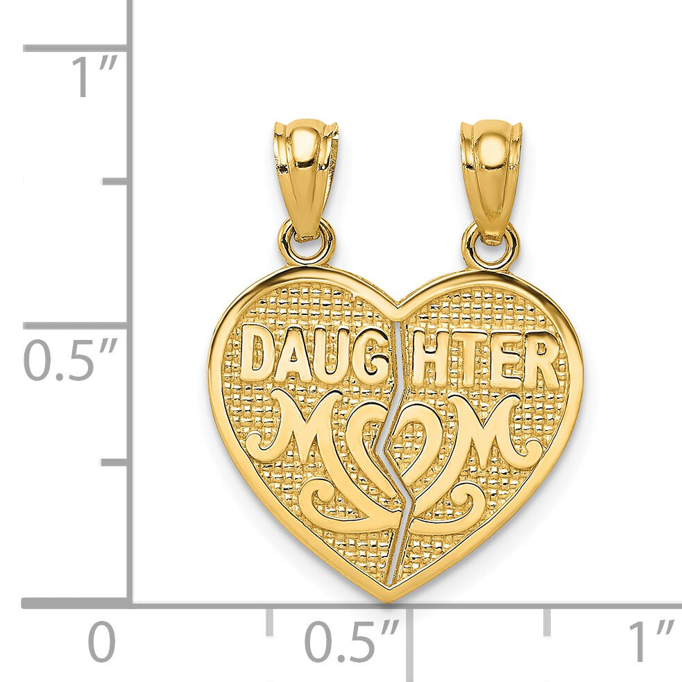 14k Satin and Polished DAUGHTER-MOM Break Apart Heart Pendant-K5906