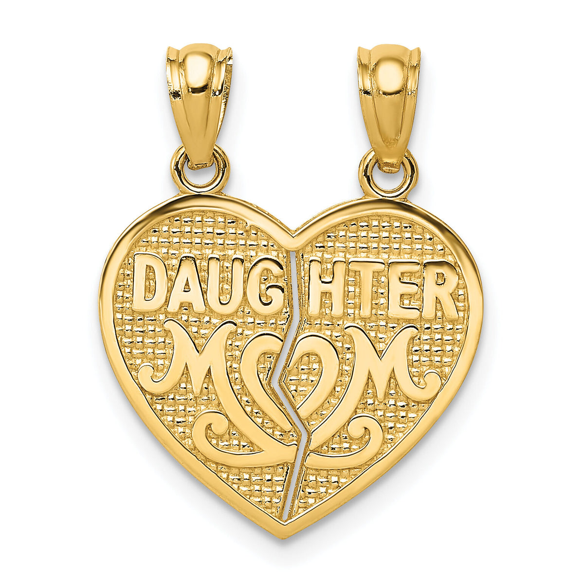 14k Satin and Polished DAUGHTER-MOM Break Apart Heart Pendant-K5906
