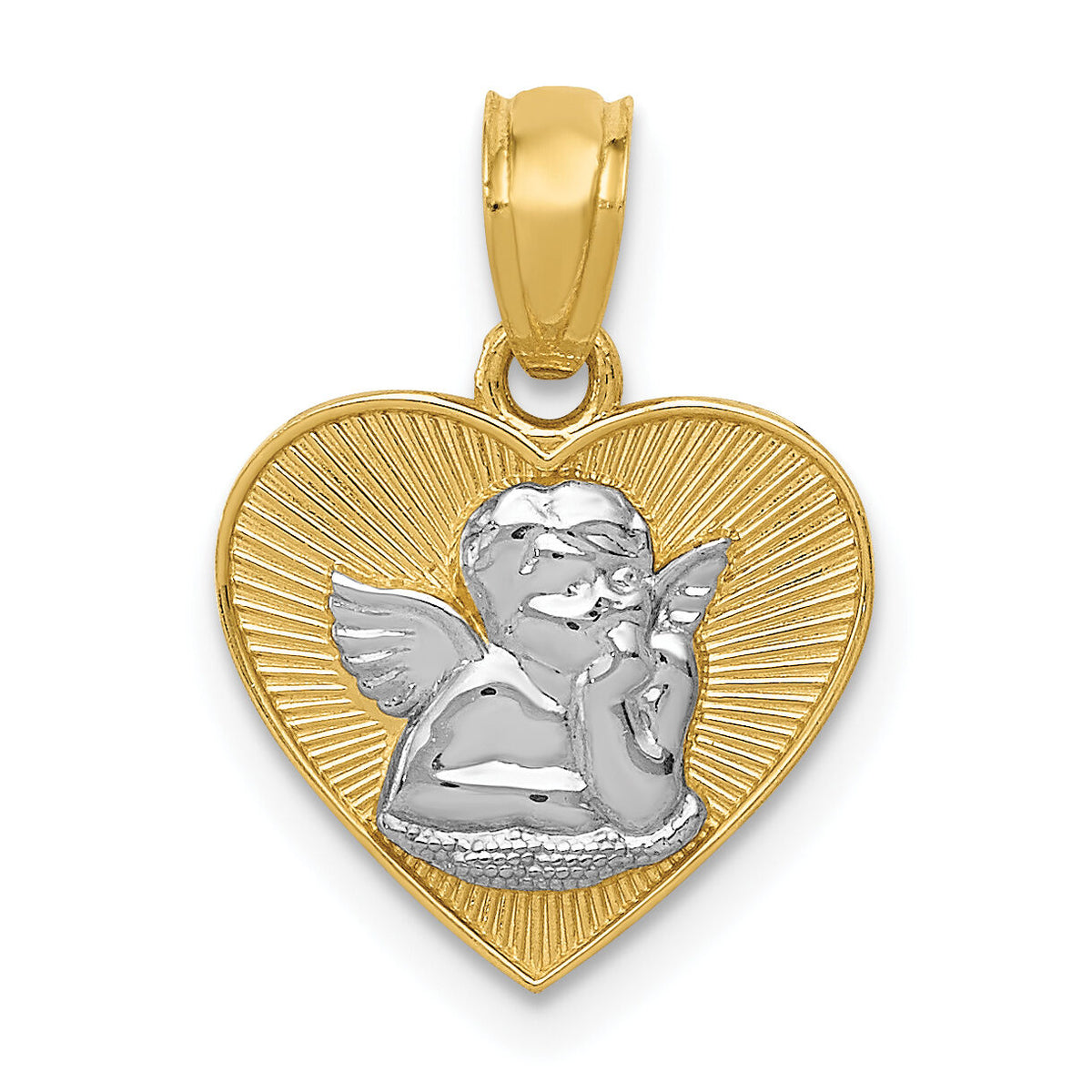 14k w/Rhodium Polished Guardian Angel in Heart Pendant-K5911