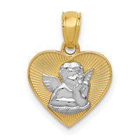 14k w/Rhodium Polished Guardian Angel in Heart Pendant-K5911