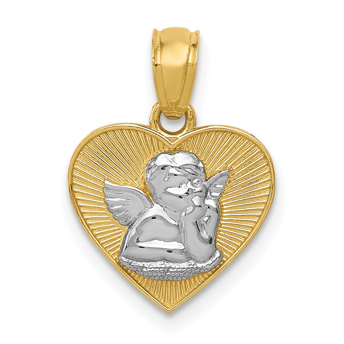 14k w/Rhodium Polished Guardian Angel in Heart Pendant-K5911