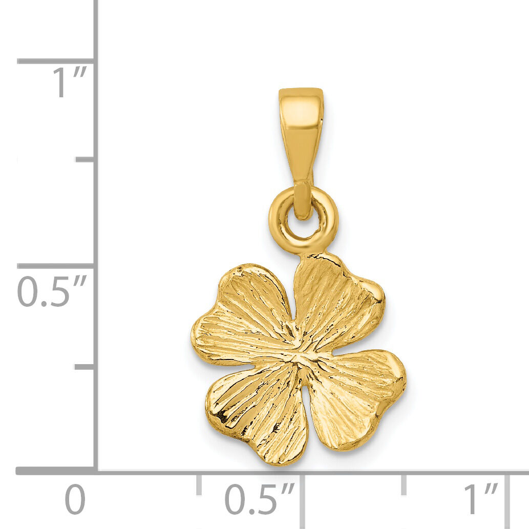 14k Gold Polished and Textured Four Leaf Clover Pendant-K5930