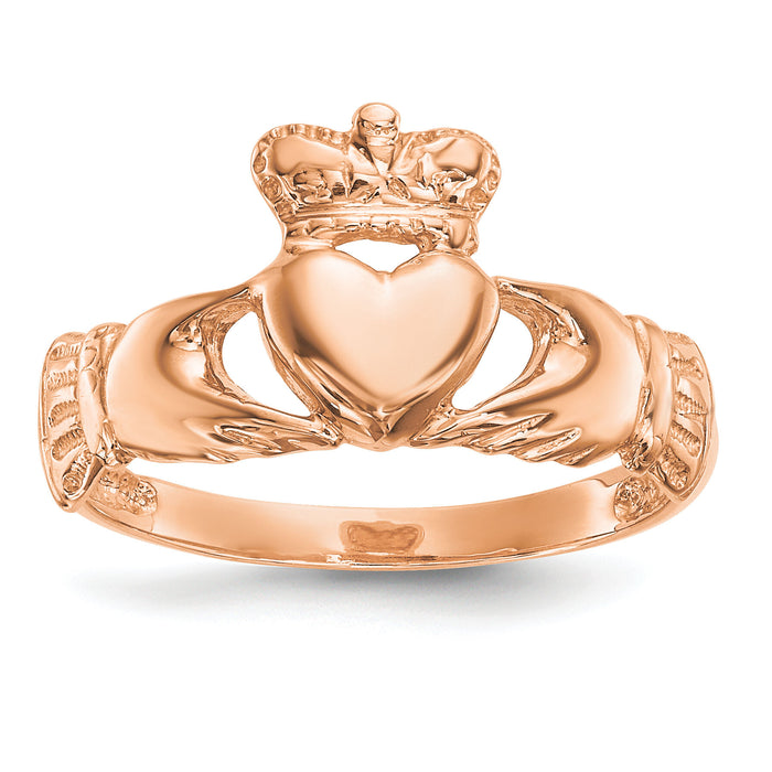 14k Rose Gold Polished Claddagh Ring-K5933