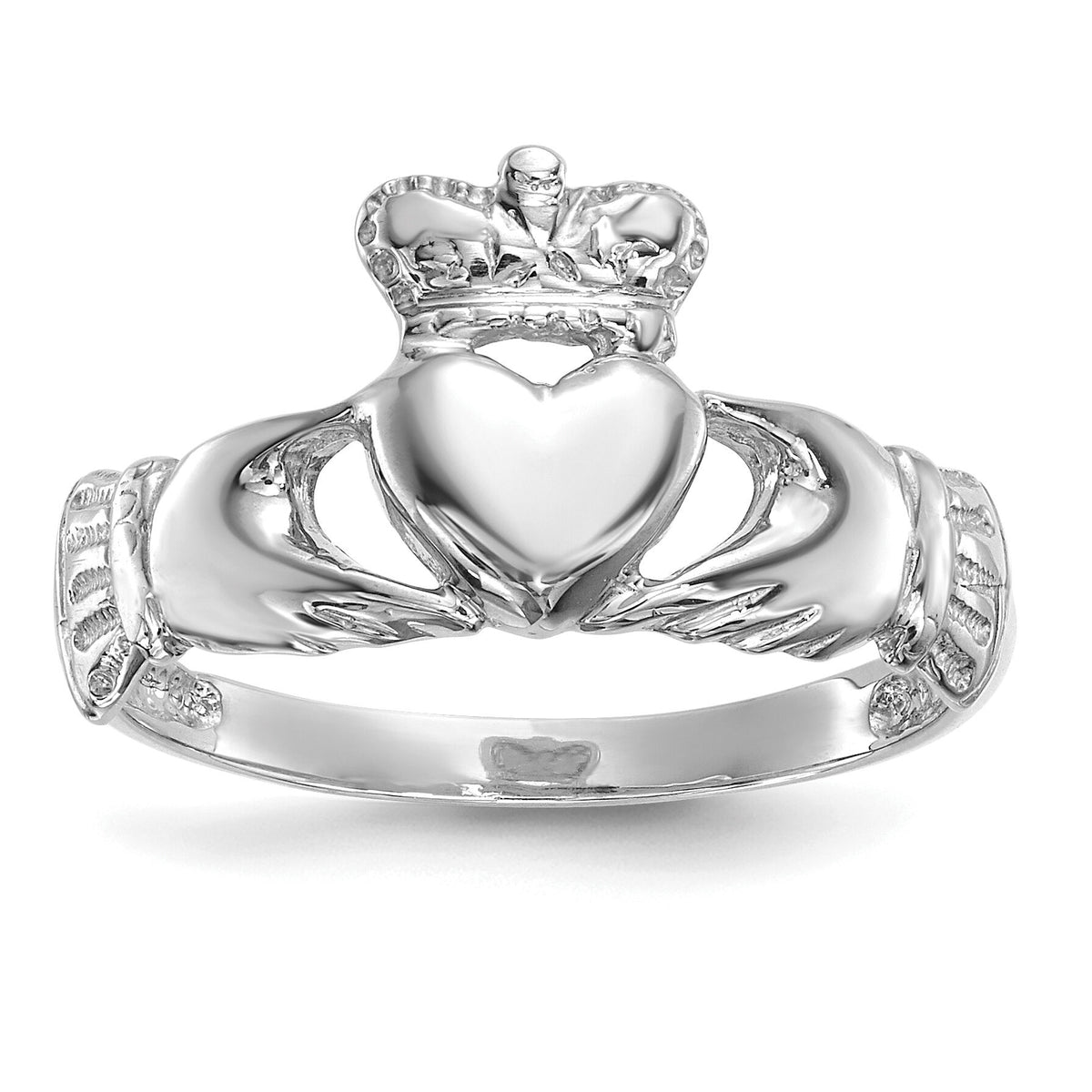 14k White Gold Polished Claddagh Ring-K5934