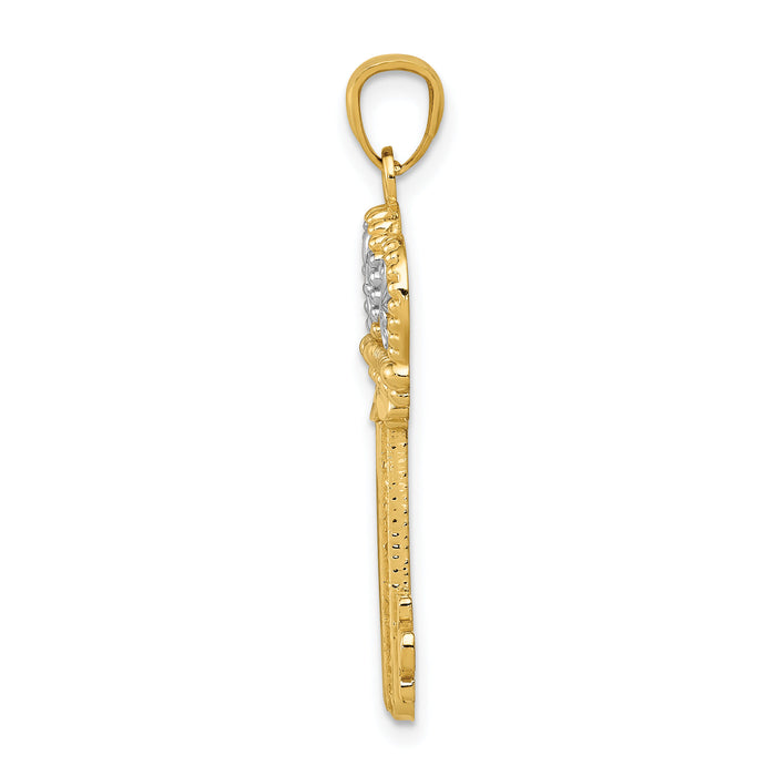 14K w/White Rhodium Polished Fleur De Lis Crown Key Charm-K5939