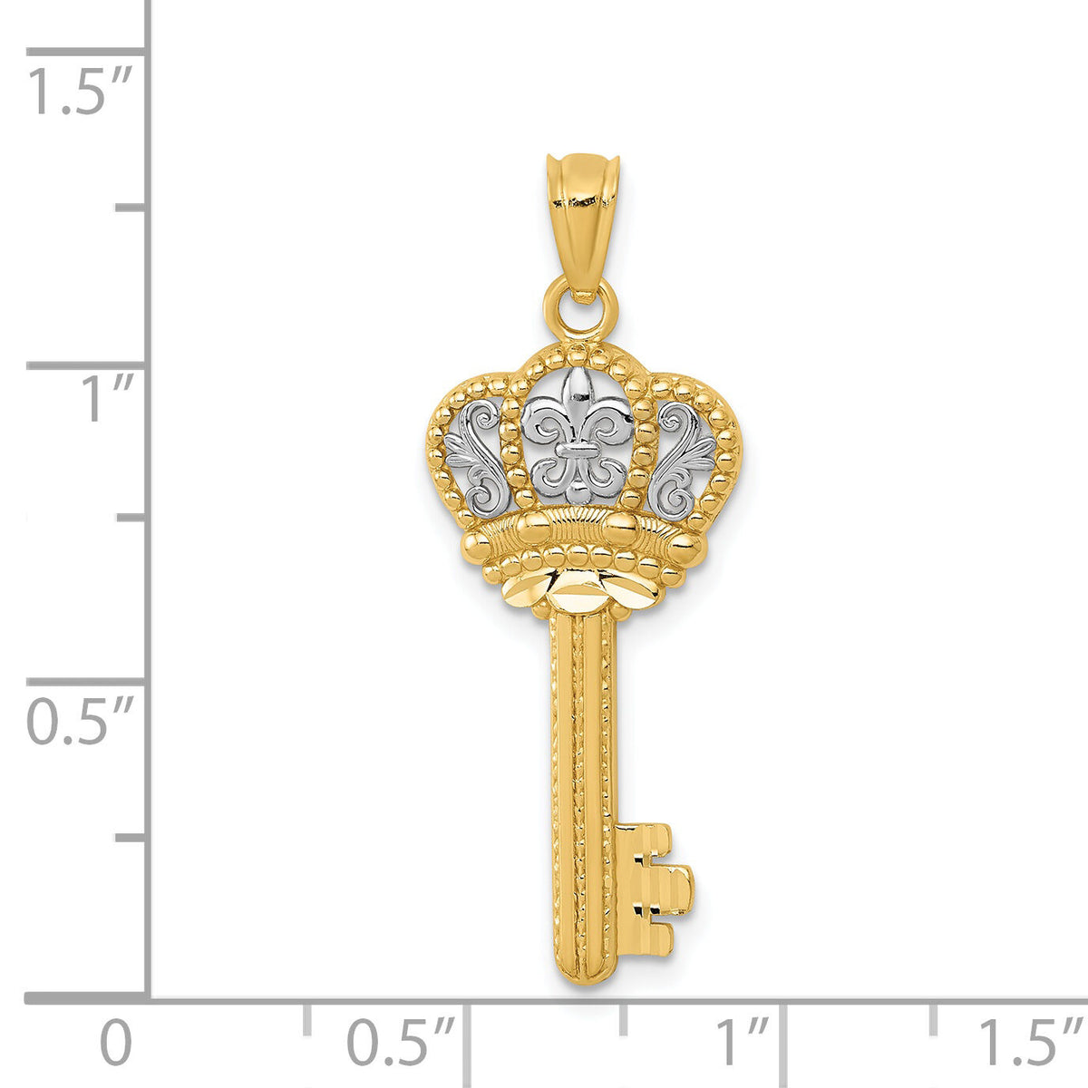 14K w/White Rhodium Polished Fleur De Lis Crown Key Charm-K5939