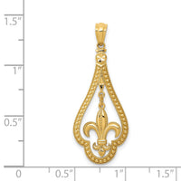 14k Diamond-cut Polished Fleur de Lis Dangle Pendant-K5940