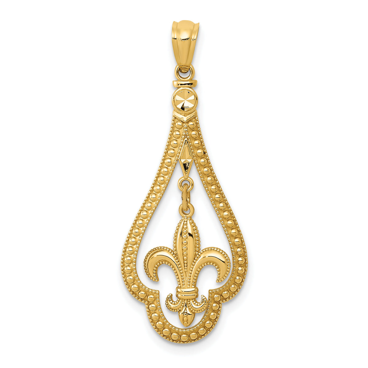 14k Diamond-cut Polished Fleur de Lis Dangle Pendant-K5940