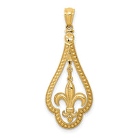 14k Diamond-cut Polished Fleur de Lis Dangle Pendant-K5940