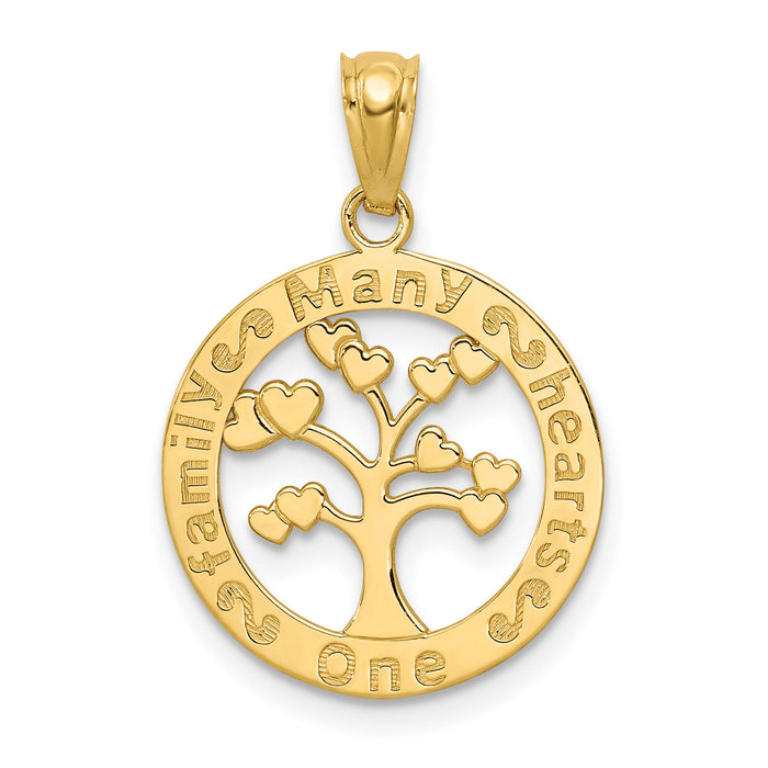 14k Polished ONE FAMILY MANY HEARTS Tree Pendant-K5945