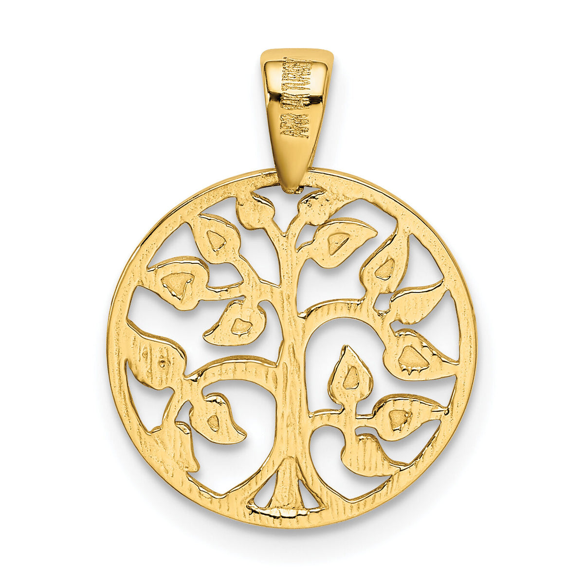 14k Gold Polished Tree in Circle Pendant-K5946