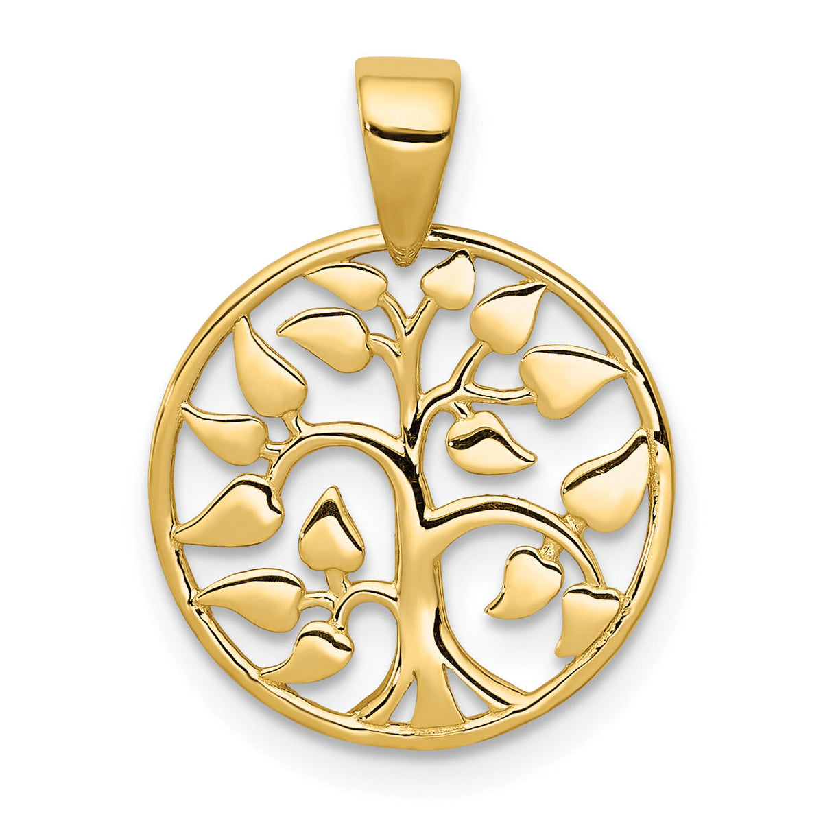 14k Gold Polished Tree in Circle Pendant-K5946