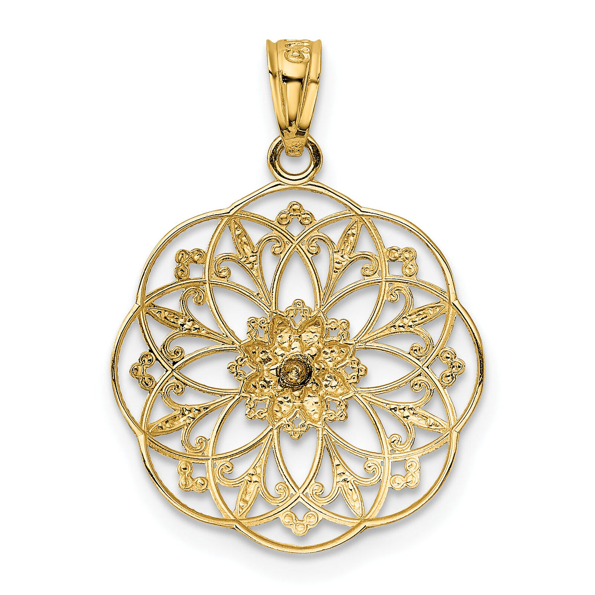 14k Yellow and Rose Polished Rose in Round Filigree Charm-K5949