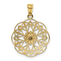 14k Yellow and Rose Polished Rose in Round Filigree Charm-K5949
