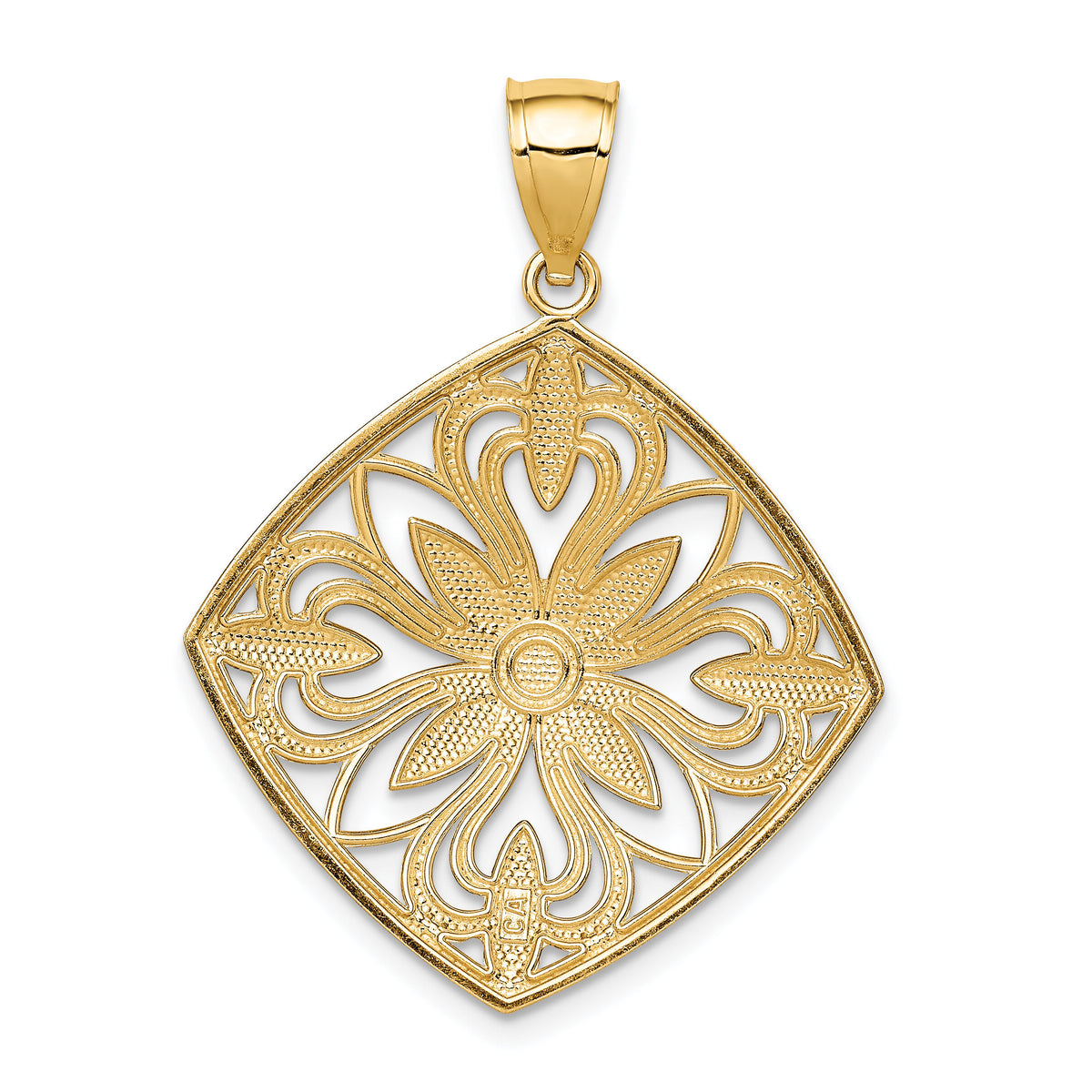 14k w/Rhodium Diamond-cut Polished Fancy Square Charm-K5953