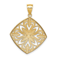 14k w/Rhodium Diamond-cut Polished Fancy Square Charm-K5953
