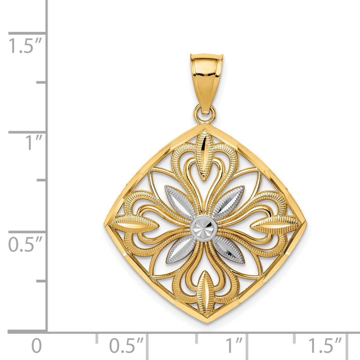 14k w/Rhodium Diamond-cut Polished Fancy Square Charm-K5953