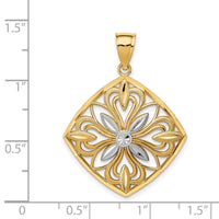 14k w/Rhodium Diamond-cut Polished Fancy Square Charm-K5953